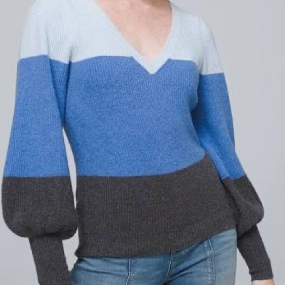 White‎ House Black Market Blouson Sleeve Colorblock V-Neck Pullover Sweater Sz S